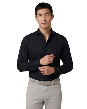 Profuomo zwart two ply twill overhemd strijkvrij
