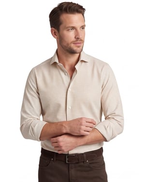 Katoenen John Miller slim fit overhemd creme geruit