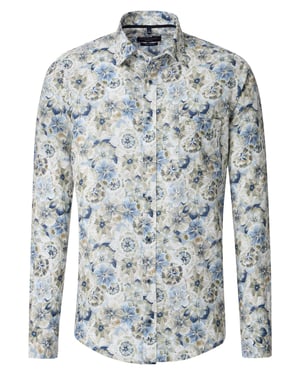 Casa Moda overhemd blauw geprint casual wijde fit katoen