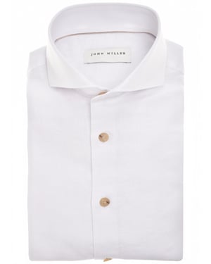 Overhemd John Miller wit linnen Slim Fit gemeleerd wide spread