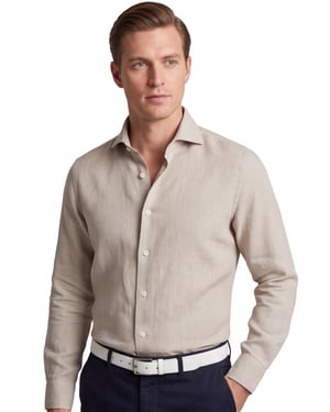 Overhemd John Miller beige katoen normale fit
