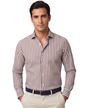 Eterna overhemd bruin gestreept modern fit 100% katoen