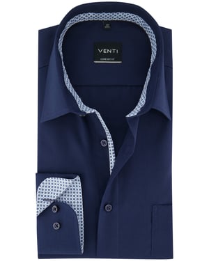 navy comfort fit overhemd Venti borstzak 100% katoen strijkvrij