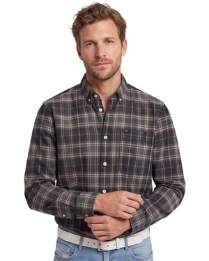 Overhemd Camel Active blauw geruit wijde fit