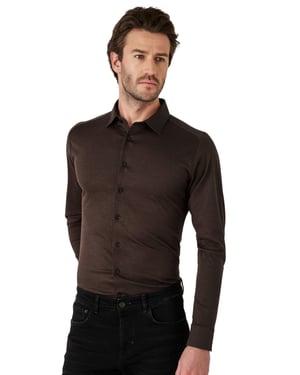 Desoto overhemden bruin pique slim fit