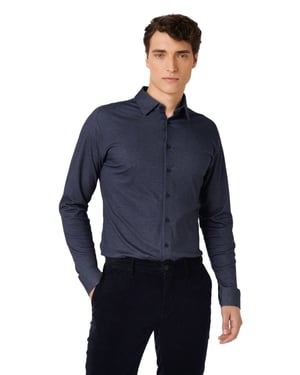 Overhemden Desoto donkerblauw slim fit katoen
