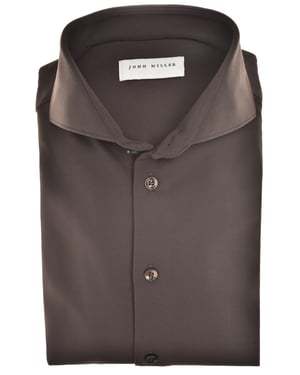 Overhemd John Miller Slim Fit bruin stretch