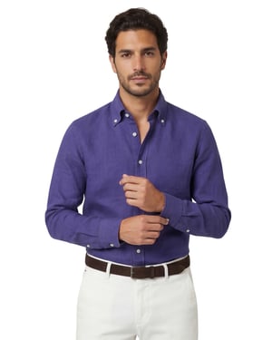Slim  Fit John Miller overhemd blauw linnen