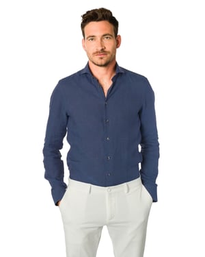 Linnen overhemd John Miller Tailored Fit donkerblauw