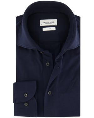 Profuomo overhemd donkerblauw effen knitted slim fit
