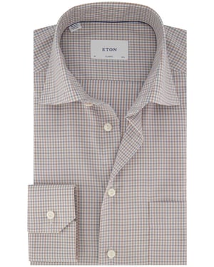 Eton classic fit overhemd beige patroon