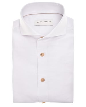 Overhemd wit John Miller Tailored fit linnen gemeleerd
