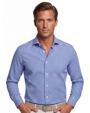 John Miller overhemd blauw geruit wide collar