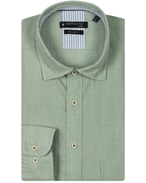 Giordano overhemd tencel groen borstzak