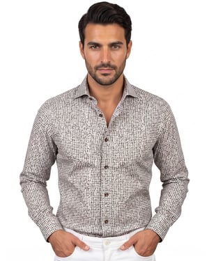 John Miller overhemd bruin dessin Tailored Fit