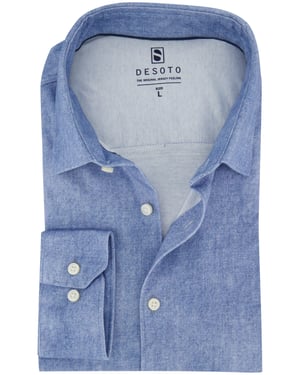 Blauwe casual jersey gemeleerd Desoto Kent overhemd