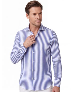 Eterna overhemd blauw gestreept modern fit katoen