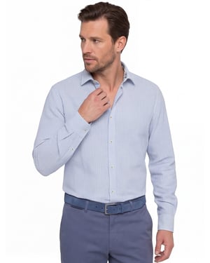 blauw streep A Fish Named Fred 'stripe linen' overhemd