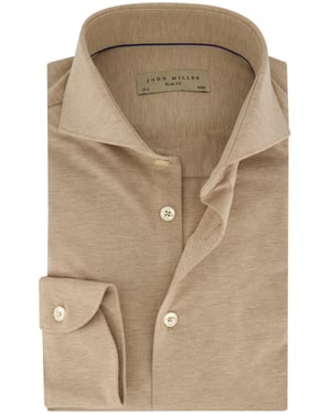 Overhemd slim fit John Miller beige gemêleerd