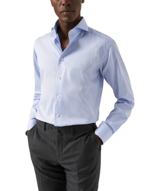 Katoenen Eton overhemd effen lichtblauw slim fit
