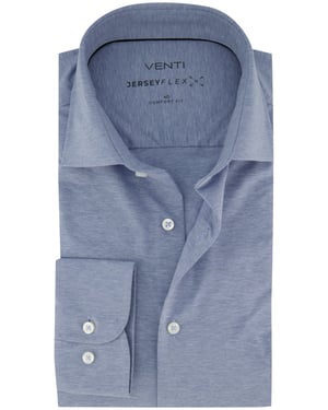 lichtblauw comfort fit overhemd Venti witte knoop jersey gemêleerd