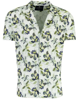 Overhemd Desoto groen print casual normale fit reverskraag