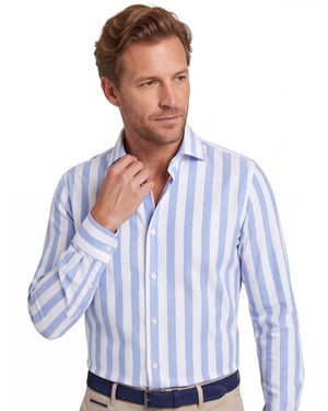 Desoto luxury line slanke fit wit licht blauw gestreept