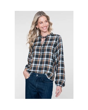 Geisha 63846-32 950 blouse check anthracite/camel