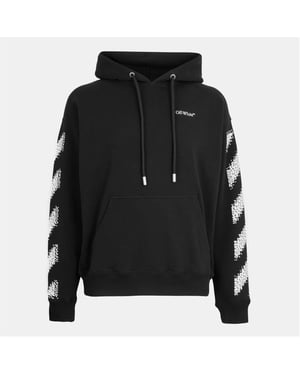 Men's Off White Hooded Neck Oversize Fit Skate Sweatshirt in Black-White
