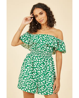 Green Splash Print Bardot Playsuit