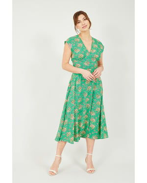 Yumi Green Floral Midi Dress