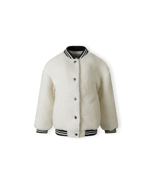 Girls Minoti Baseball Jacket With Snap Button Closure Cream in Off White