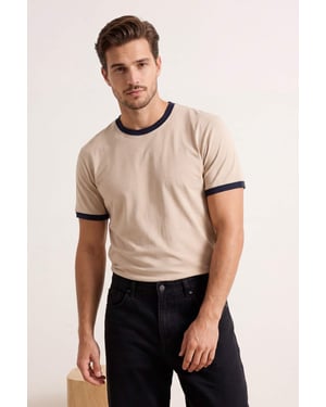 TRENDYOL MAN Herr Beige Enfärgad Kort Regular fit T-shirts