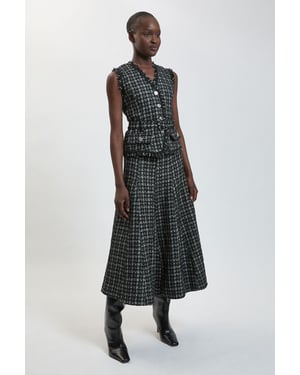 Boucle Tailored Sleeveless Satin Mix Full Skirted Midi Dress