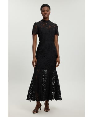 Guipure Lace High Neck Woven Midi Dress
