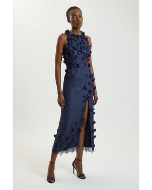 Petal Applique Lace Woven Midi Dress