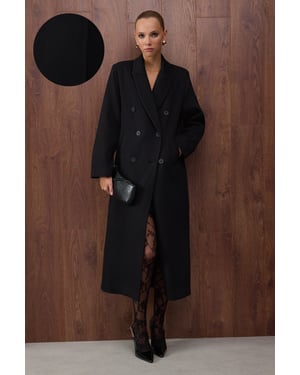 TRENDYOLMİLLA Dam Svart Randig Lång Oversize Kappor