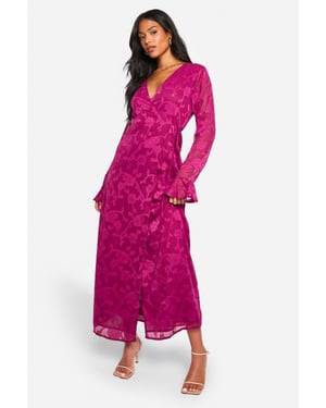 Tall Burnout Floral Ruffle Wrap Dress