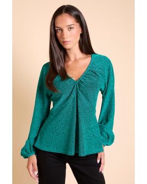 DP Luxe Gathered Neckline Sparkle Jersey Top