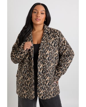 Plus Leopard Print Shoulder Pad Detail Wool Look Blazer