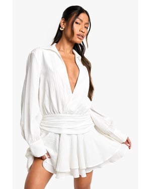 Textured Ruched Frill Skirt Mini Dress