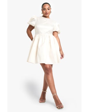 Plus Taffeta Bow Back Puff Sleeve Skater Dress