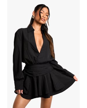 Textured Ruched Frill Skirt Mini Dress
