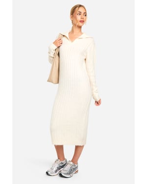 Soft Knit Thick Rib Collar Detail Midaxi Dress