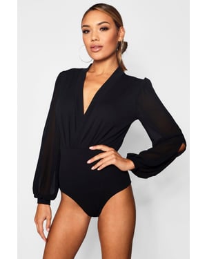 Wrap Chiffon Sleeve Bodysuit