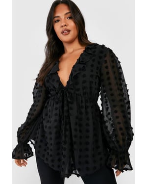 Plus Large Dobby Chiffon Ruffle Smock Top