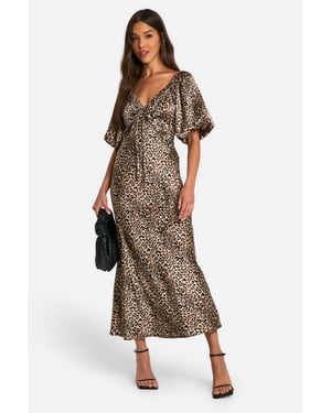 Leopard Puff Sleeve Midaxi Dress
