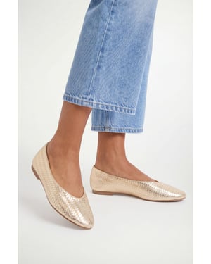 Malia Faux Leather Woven Round Toe Ballet Flats