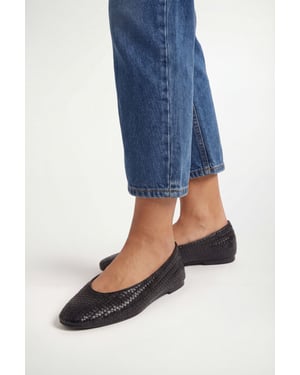 Malia Faux Leather Woven Round Toe Ballet Flats
