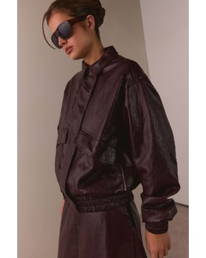 Faux Leather Vinyl Oversized Bomber Jacket